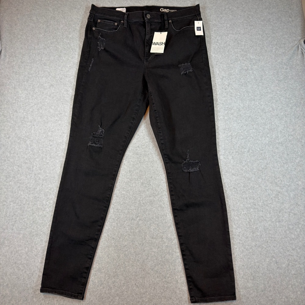 Gap Resolution True Skinny High Rise Jeans Womens 33 Black Distressed Ripped
